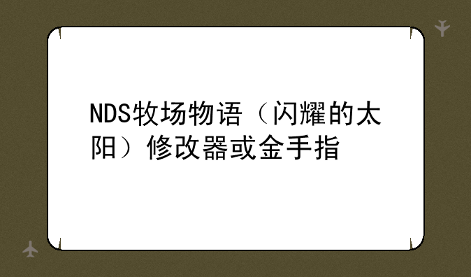 NDS牧场物语（闪耀的太阳）修改器或金手指